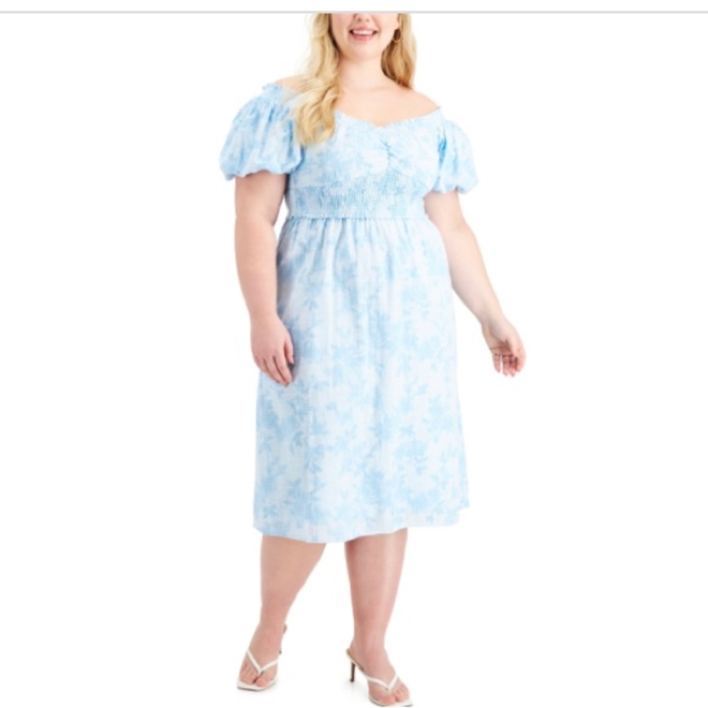 Inc International Concepts Plus Size Off-the-Shoulder Printed MIDI Dress